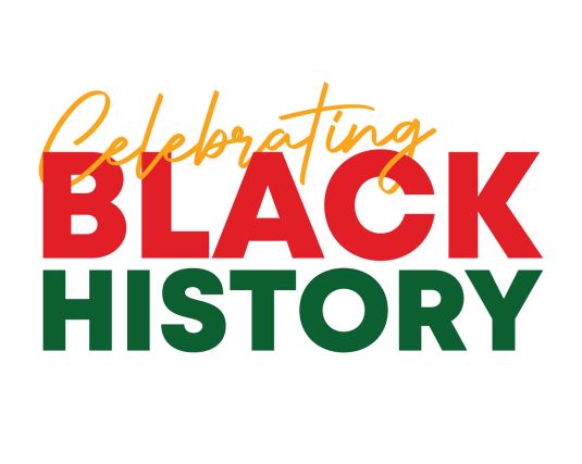 image in african american traditional colors words celebrating black history month.