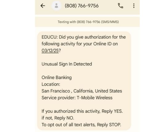 fraud alert message